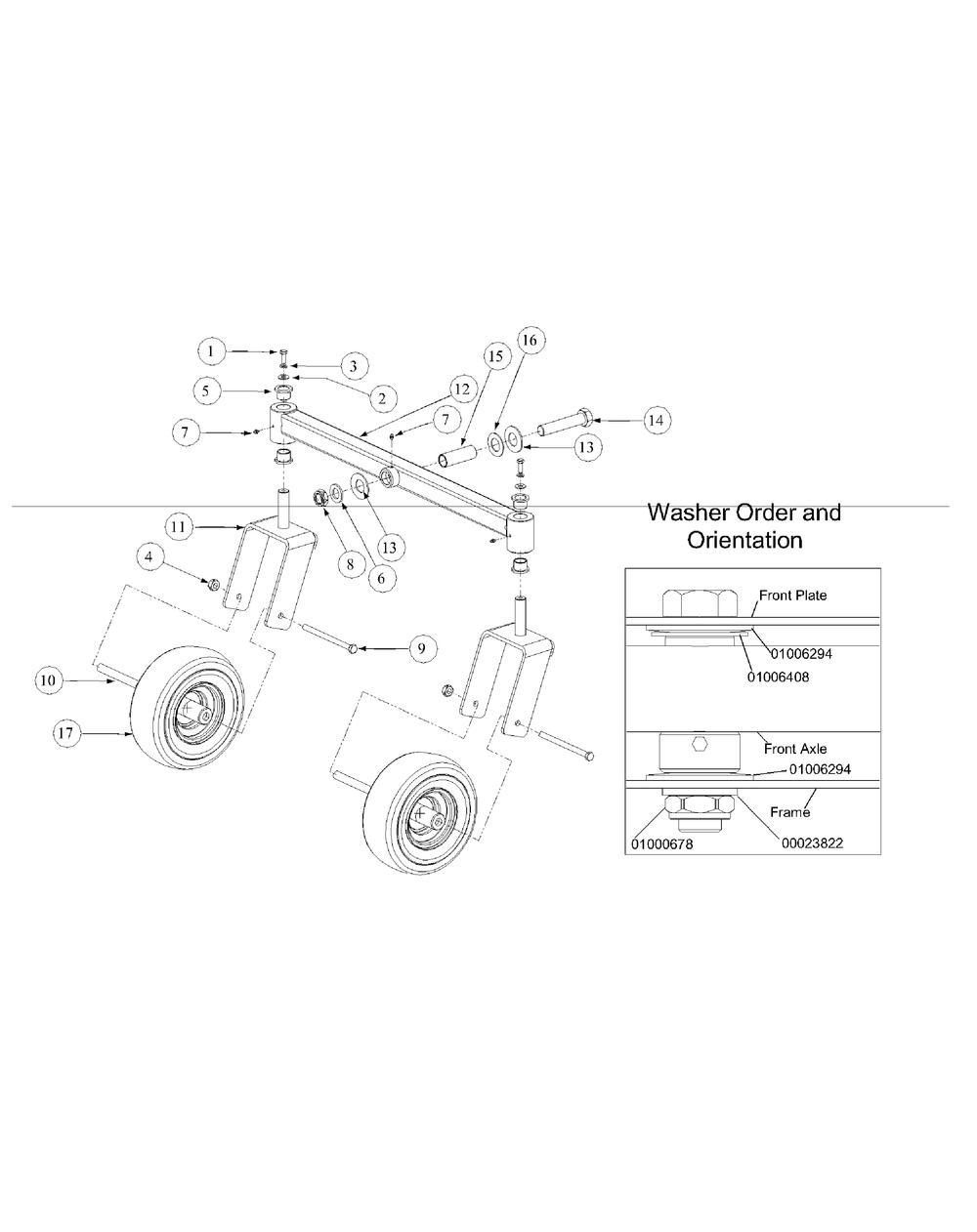Front Caster Assembly Diagram and Parts List for M48-KWS 53AB5D4M150-17-HP Cub Cadet Lawn Tractor